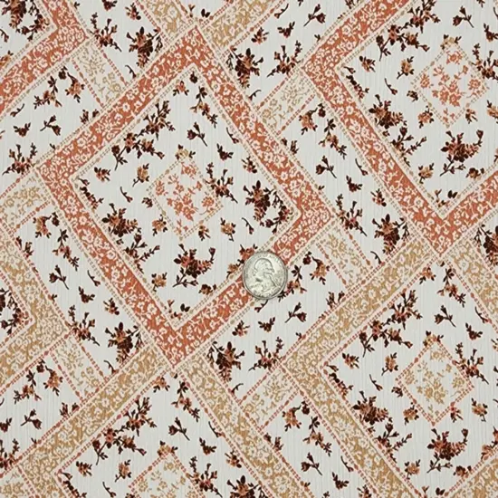1 Yard Ivory & Coral Rayon Crinkle Fabric, 50/52" Lightweight Apparel Material {3}