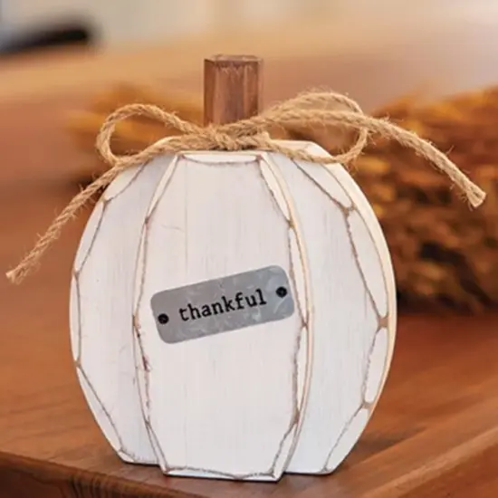 Rustic Pumpkin Sitter Wood Fall Accent with Galvanized Metal Plate Thankful {2}