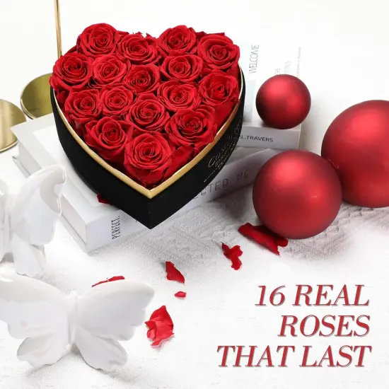 Preserved Roses Flowers for Delivery 16 Pcs, Forever Flores in Heart Box {2}
