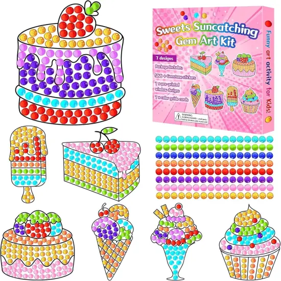 7pcs Summer Crafts Sweets Arts Crafts DIY Gem Diamond Suncatcher Crafts for Kids Cake Ice Cream Diamond Painting Gift {1}