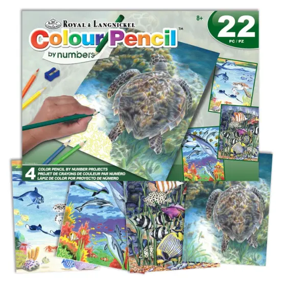 AVS-CPN201 | Colour Pencil by numbers&trade; 22pc 8" x 10" Sea Life 4 Project Box Set {1}