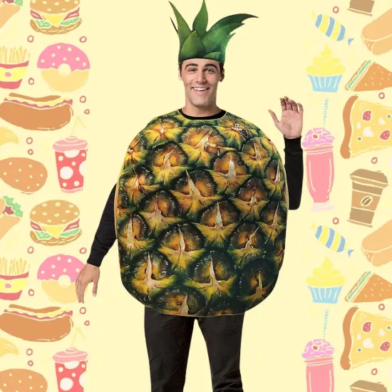 Get Real Pineapple Costume Photo Realistic Fruit Tunic with Headpiece Funny Tropical Halloween Outfit {4}