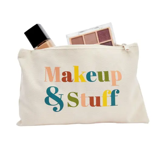 12 Pack Small Canvas Makeup Bags with Zipper for Women, 6 Retro Designs (White, 8 x 6 In) {4}