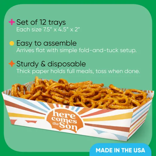 Big Dot of Happiness Here Comes the Son Party Paper Food Trays, Disposable Food Boats Double-Sided Holders for Nachos, Hot Dogs, French Fries - 12 Ct {4}