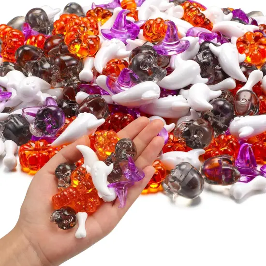 120 Pcs Mini Acrylic Pumpkin - Witch Hats Skull Head Skeleton Bones Cute Ghost {1}