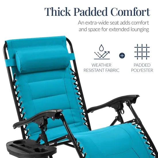 Best Choice Products Oversized Padded Zero Gravity Chair, Folding Outdoor Patio Recliner w/ Side Tray Aqua Blue {4}
