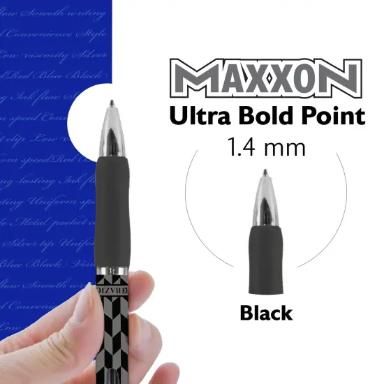 BAZIC Maxxon 1.4 mm Tip Black FUSE Tech Ink Retractable Pen w/ Cushion Grip (4/Pack) {4}