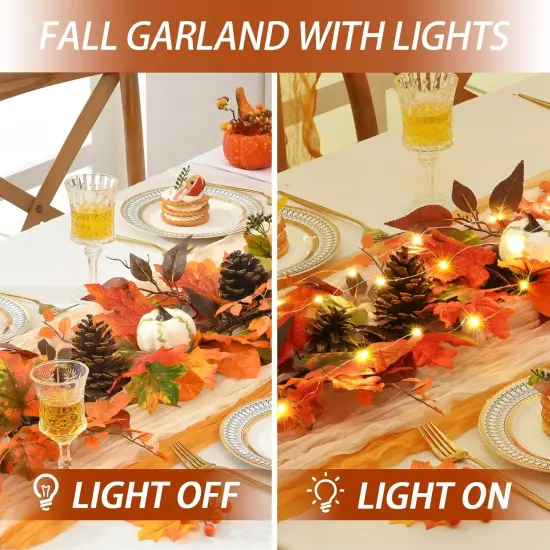 1 PACK - 6 FT Fall Garland with White Gilded Pumpkins {5}