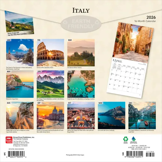 Italy | 2026 12 x 24 Inch (Hanging) Monthly Square Wall Calendar | Plastic-Free {2}