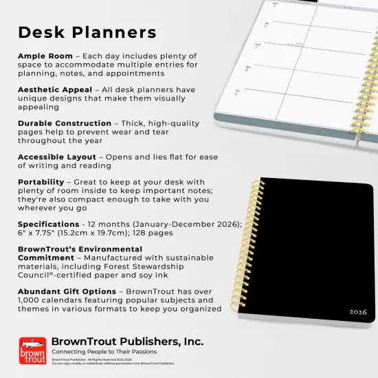 Black Solid | 2026 6x7.75 Inch Weekly Desk Planner | Foil Stamped Cover {6}
