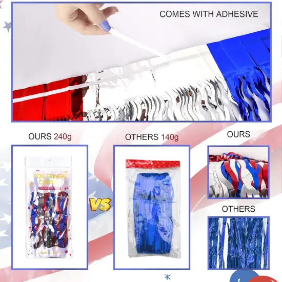 4th of July Decorations,Red White and Blue 3 Pack Wave Tinsel Foil Fringe Curtains,Independence Day Photo Booth Prop Streamer Backdrop for America Patriotic Party,Memorial Day,Labor Day {5}
