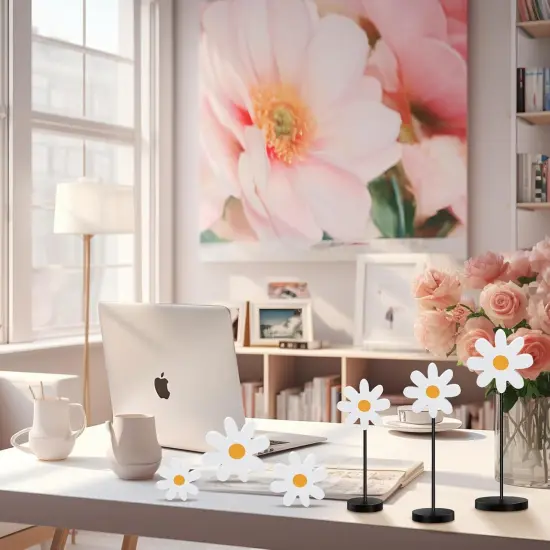 6 Pieces Summer Wooden Daisy Nursery Shelf Decor &ndash; Boho Daisy Standing Tabletop Decor, Rustic Tiered Tray Signs, Daisy Centerpiece for Party, Table Decoration, Farmhouse Home Desk & Nursery Decor {5}