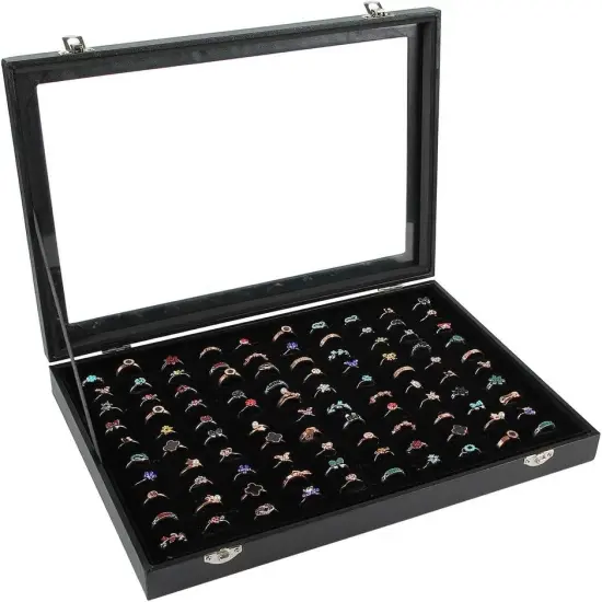 Ring Display Case Jewelry Organizer Box with Transparent Lid {1}