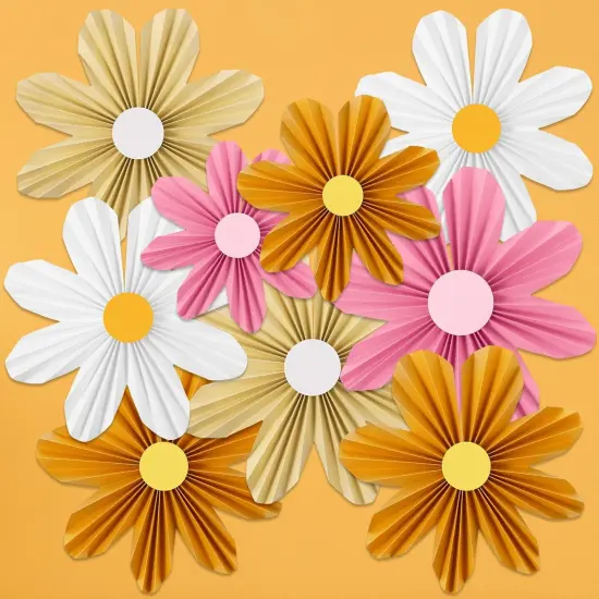 12 Pcs Paper Flowers Decorations for Wall Sunflower Daisy Paper Fans Classroom Decoration 3D Floral Hanging Fans for Birthday Wedding Baby Shower Spring Decor {1}