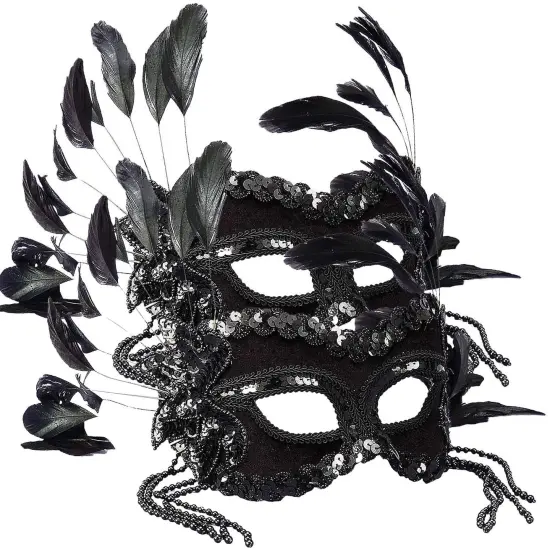 Venetian Mask Black Beaded Half Face {1}