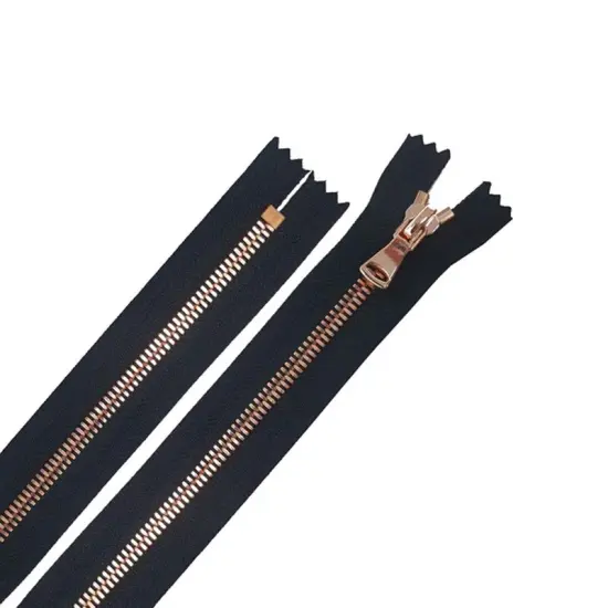 5MM One Way Non Separating Closed Bottom Zipper Black Tape Rose Gold Teeth 7" {2}