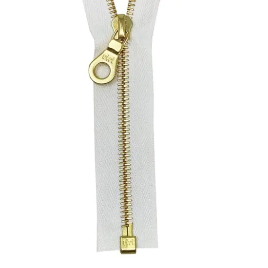 White 6MM One-Way Separating Open Bottom with KTA Pull, Black/Gold Teeth to 27.5" {2}