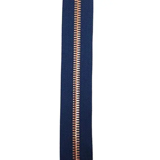 8MM Two Way Separating Open Bottom Zipper Navy Tape Rose Gold Teeth 36" {5}