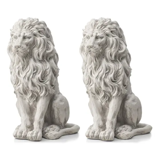 Set of 2 20.75"H/27.75"H MGO White Guardian Sitting Lion Statue 2pcs-20.75"H White {1}