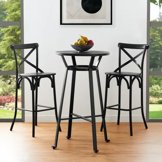 3 Piece Pub Table and Bar Chair Set - Steel Round Bar Table and Bar Chair Set Brown {8}