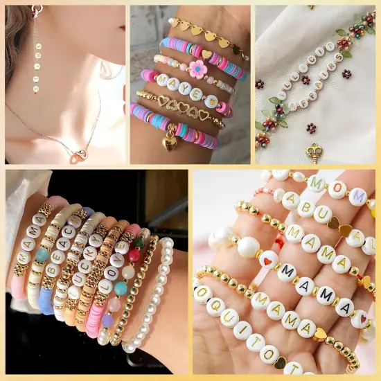 300Pcs Gold Letter Beads T 4X7mm Individual Round Alphabet Beads for Friendship Bracelets Making {6}