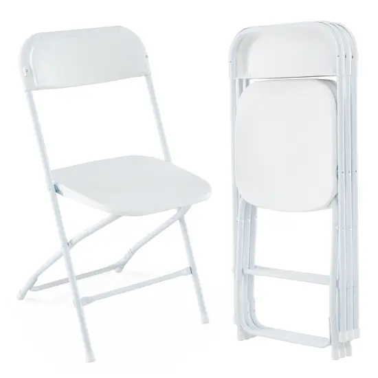 4 Pack Metal Folding Chairs with Plastic Seat and Back-White {4}