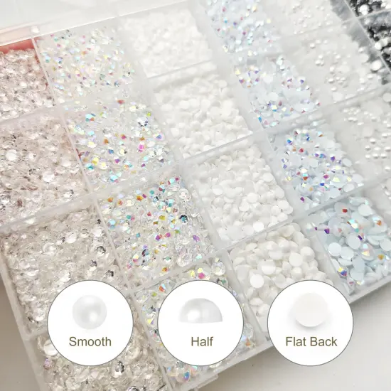 White Rhinestones for Crafting, 3mm 4mm 5mm Resin Rhinestones Bulk and Flat Back Pearls Beads for Clothes, Shoes, Nail Art, Craft Decoration, White Jewels for Bedazzling Gems {4}