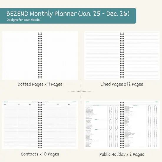 2 Year Monthly Planner 2025-2026 Medium Size 7" x 9" (Jan 2025 - Dec 2026) Spiral Calendar Book with Tabs, 120 GSM Thick Paper, Storage Pockets & Notes, PU Leather Softcover in Lavender {5}