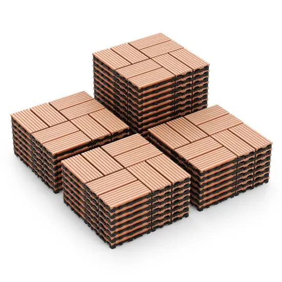18 Pieces 12 x 12 Inch All Weather Interlocking Deck Tiles Ideal for Outdoor Use Brown {4}