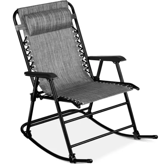 Best Choice Products Folding Outdoor Zero Gravity Rocking Lounge Chair w/ Headrest Pillow Ice Gray {7}