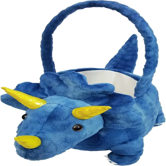 Adorable 3D Dark Blue Plush Triceratops Basket Easter Dinosaur Basket Easter Egg Hunting Basket Halloween Trick or Treat Basket {3}