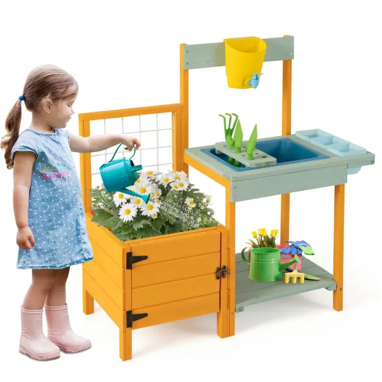 Kids Outdoor Potting Bench with See-Through Window {4}