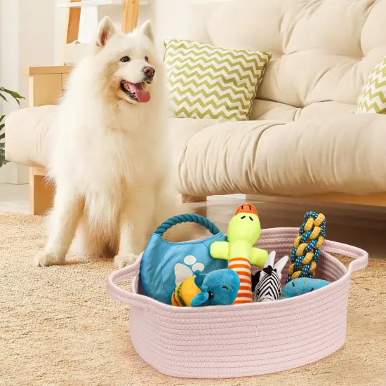 Small Woven Cotton Rope Basket Cute Baby Gift Baskets Empty Decorative Storage Basket for Organizing Shelves Closet Baby Nursery Basket Bin Toy Storage Basket Organizer 13.7"x10.2"x5" Pink {4}