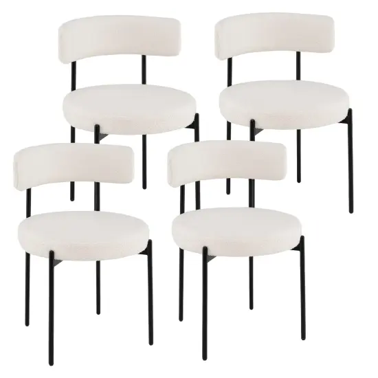 Boucle Dining Chair with Curved Backrest and Metal Legs Set of 4-White {1}