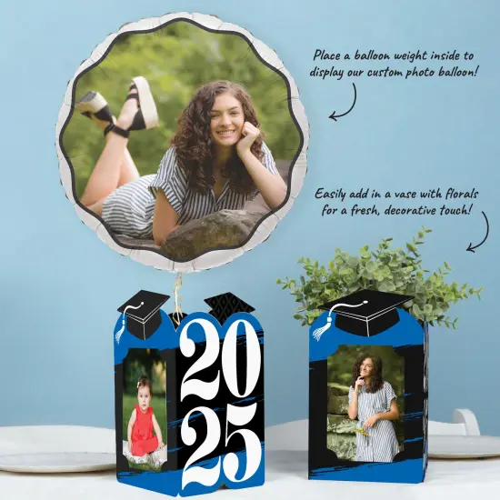 Big Dot of Happiness Blue 2025 Graduation Photo Holder Centerpieces, 4x6 Picture Display Box, Table Decoration Centerpiece for Grad Party Decor, 8 Count {6}