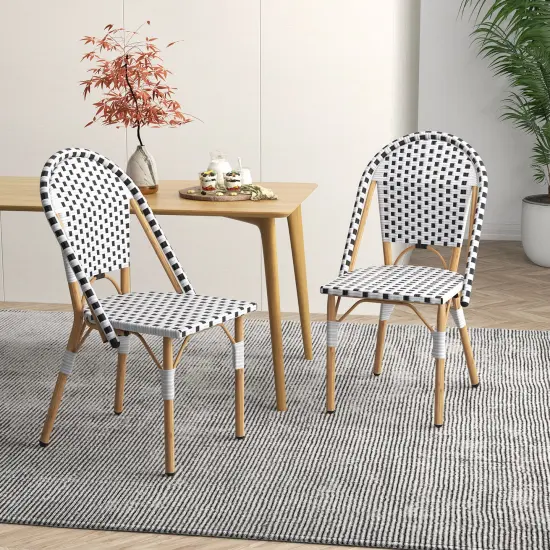 French Bistro Chair Set of 2 with Galvanized Metal Framex-White {2}