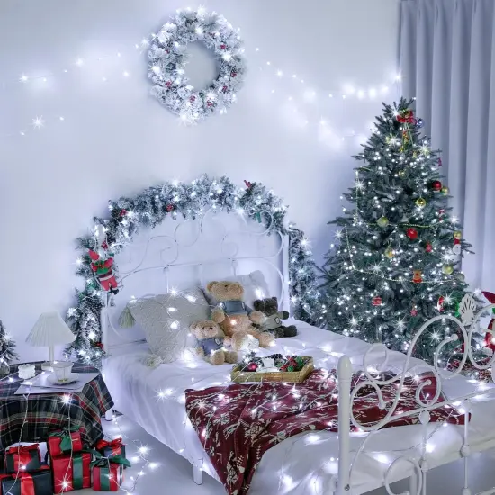 33ft 100 LED White Christmas Lights, 8 Modes Connectable Clear Wire Twinkle Fairy String Lights Indoor, Plug-in Christmas String Lights Outdoor Waterproof for Christmas Wedding Party Tree {5}