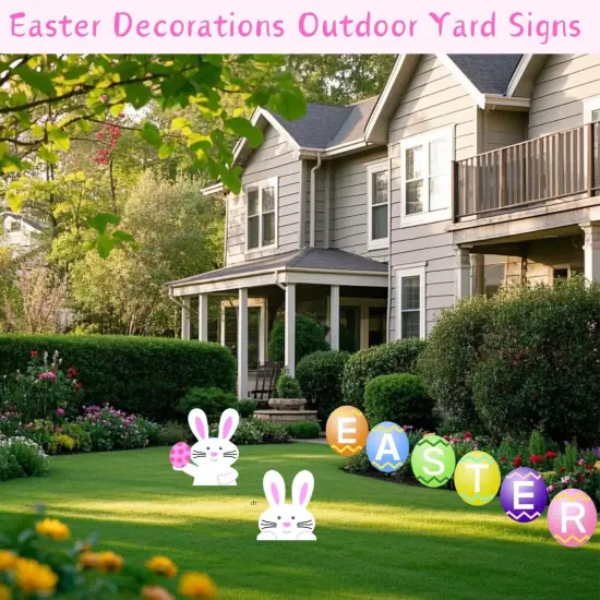 8-Pack Large Easter Decorations Outdoor Yard Signs with Stakes-16 Inch-Weatherproof-Easter Bunny Egg Yard Signs-Waterproof Garden Lawn Walkway Decoration for Easter Outside {2}
