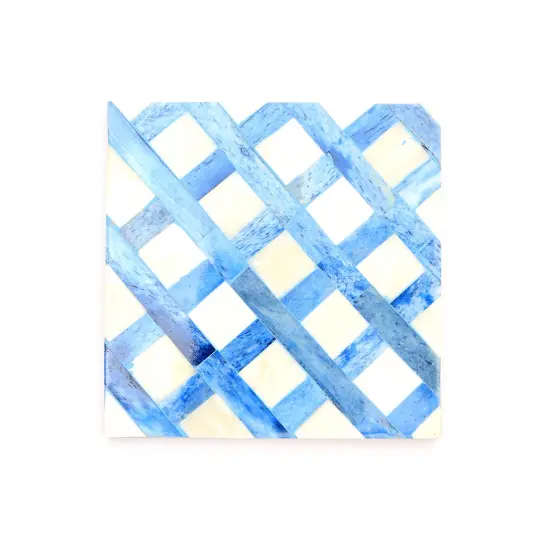 White/Blue Dyed Bone Inlaid Square Coaster Set - 4" X 4" {3}