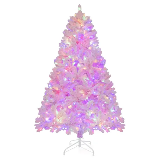 6 FT Flocked Artificial Xmas Tree Hinged with 350 LED Lights {4}