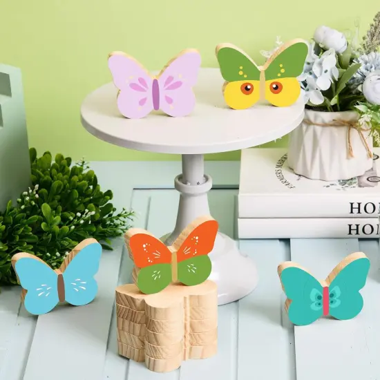 12 Pcs Butterfly Wooden Cutouts Unfinished Butterfly Shaped Table Signs Wood Butterfly Blocks to Paint Blank Wooden Table Centerpieces for DIY Crafts Spring Home Tiered Tray Decor,3.94x2.95 {3}