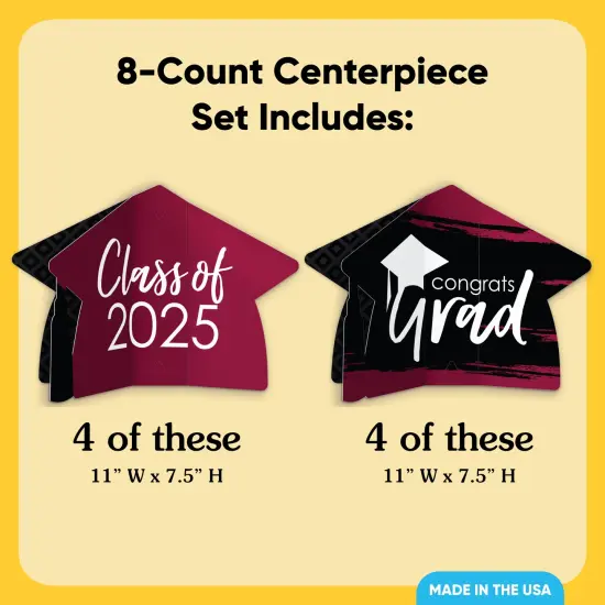 Big Dot of Happiness 8 Count Maroon Graduation 3D Centerpiece Table Decorations, Freestanding Class of 2025 Burgundy Grad Party Centerpieces {5}