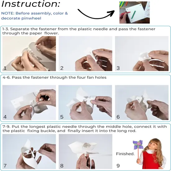 4E's Novelty 24 Pack DIY Pinwheels Craft for Kids, Bulk Summer Pinwheel Craft Kit, Color Your Own Paper Windmill for Pinwheels for Kids July 4 Party, Bulk Pinwheel for Spring Art and Creativity {5}