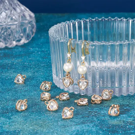 100pcs Cubic Zirconia Alloy Charms Heart Shaped KC Gold Pendants for Jewelry Making Choker Tiny Dangle Accessories Valentine's Day Wedding {6}