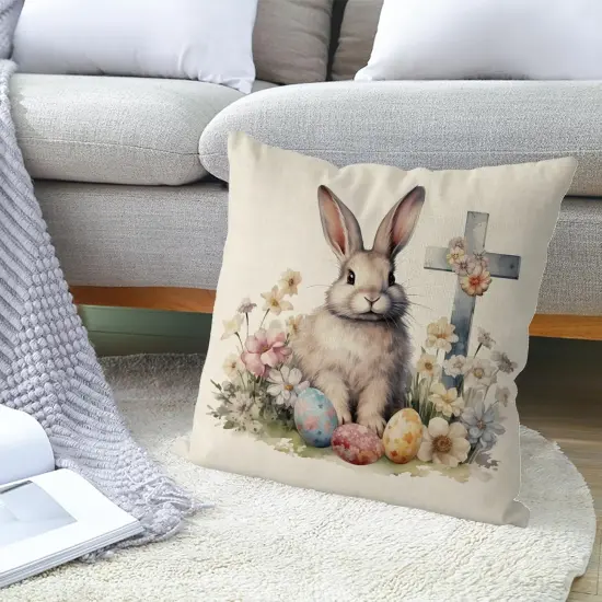 Easter Pillow Covers 18x18 Inch Bunny Eggs Throw Pillowcase Cross Floral Home Sofa Bedroom Cushion Case {5}