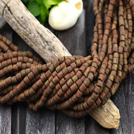 6/0 Aged Matte Dark Red Picasso Bugle Tube Seed Bead Mix (21" Strand) {3}