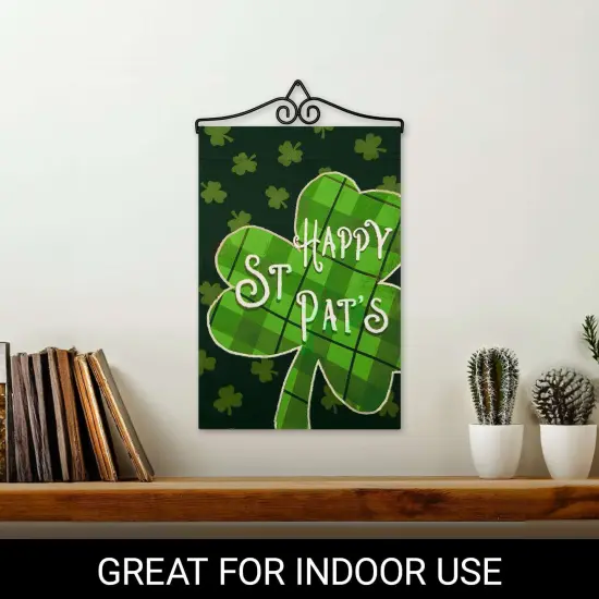 G128 Combo Pack Garden Flag Hanger 14IN & Garden Flag Happy St. Patrick's Day Plaid Shamrock Printed 12x18IN Double Sided {5}