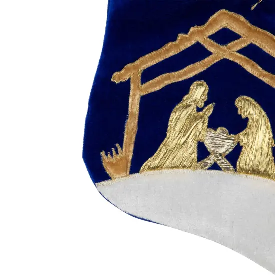 Northlight 20.5" Blue and Gold Nativity Scene Christmas Stocking with Gold Cuff {7}