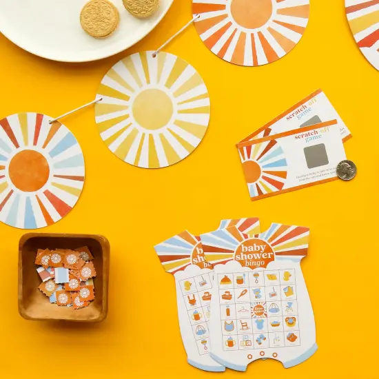 Big Dot of Happiness Retro Sunshine Garland Banner, Here Comes The Son Baby Shower Decorations Backdrop, 15 Feet of Cord, 15 Paper Sunburst Shapes {4}