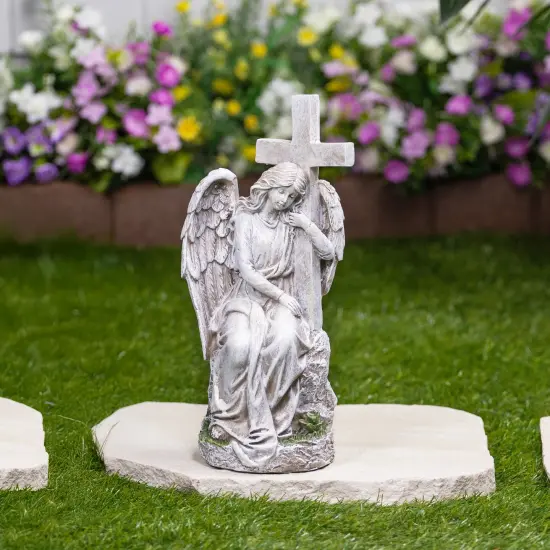 Northlight Angel With Cross Memorial Statue - 13" Ivory {1}